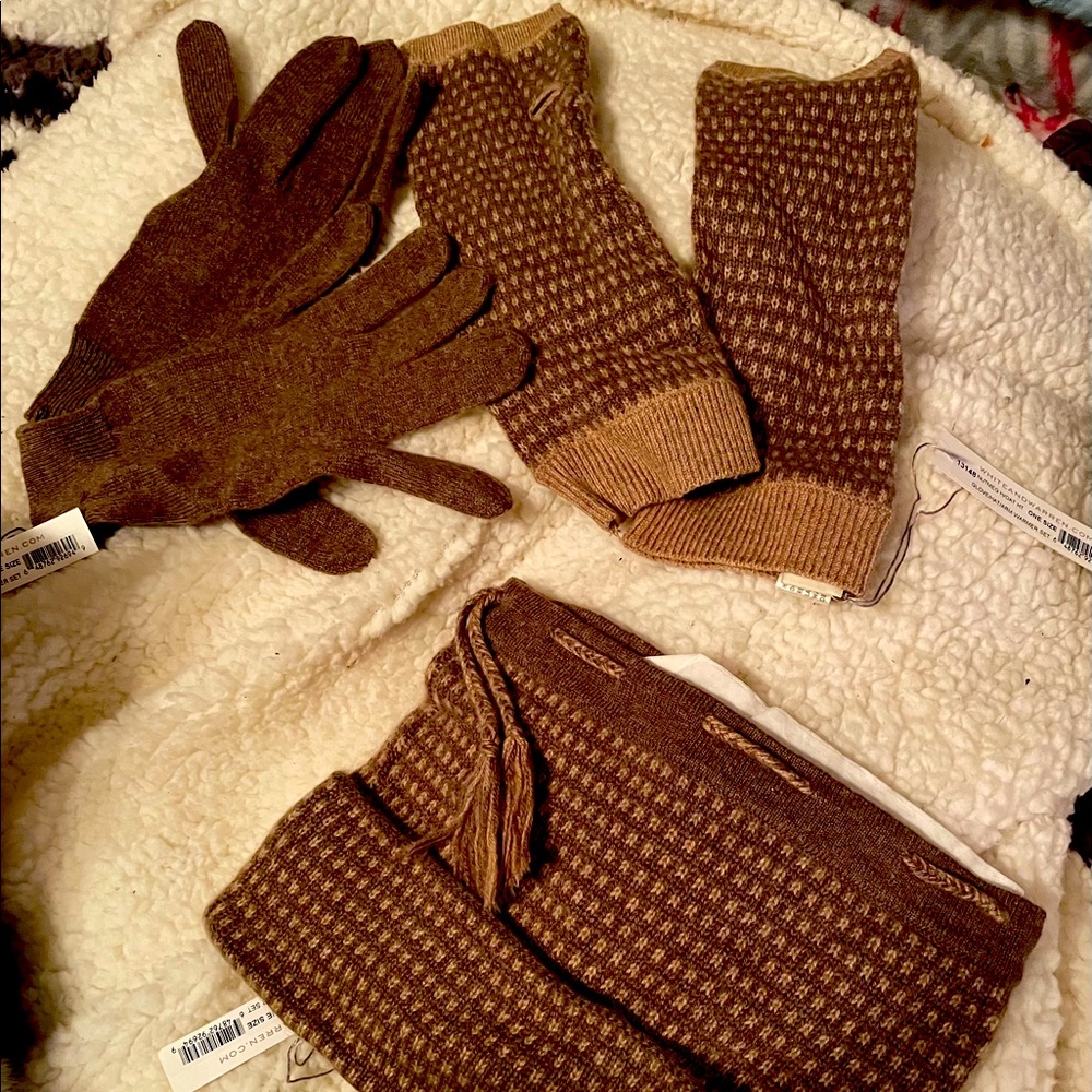 White +Warren 100% Cashmere Hat Gloves Arm Warmers